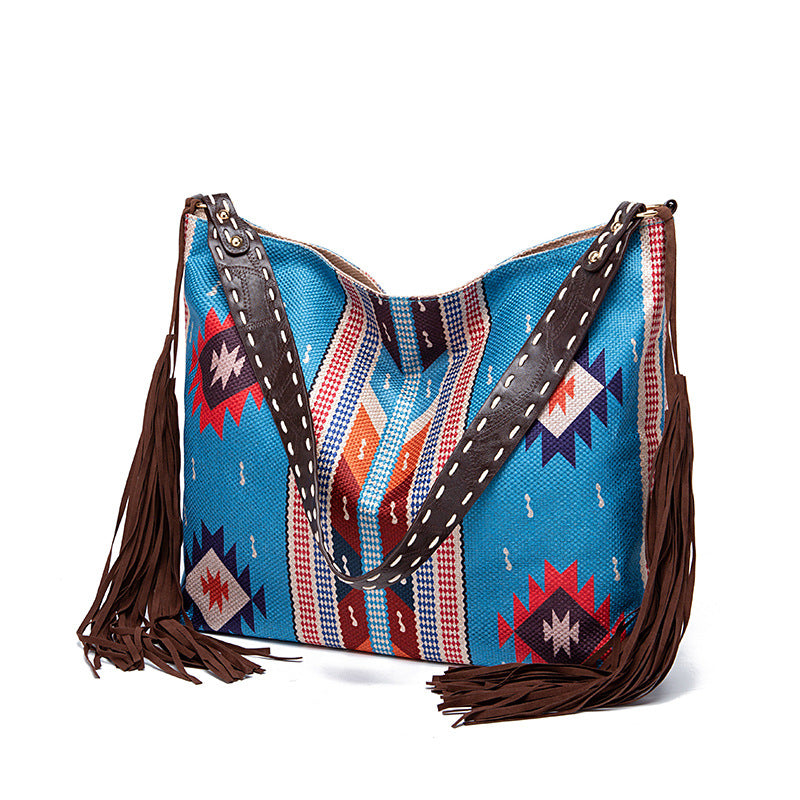 Wholesale Canvas Aztec Pattern Retro Handwoven Tassel Cotton Linen Shoulder Bag